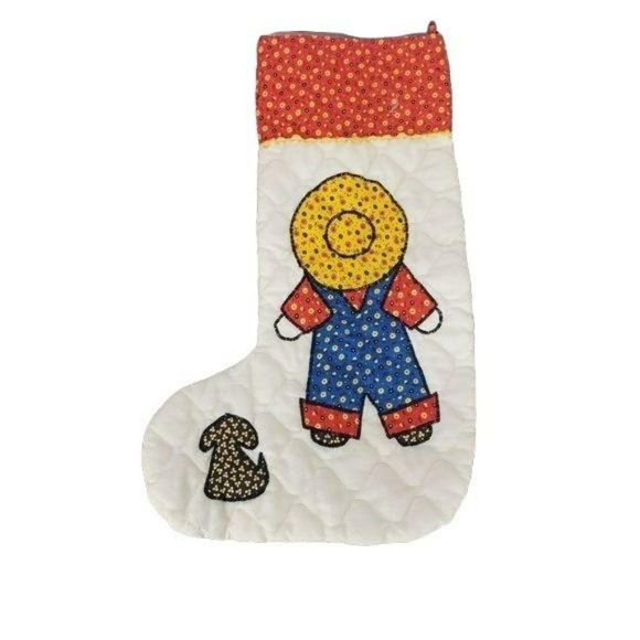 Vintage Hand Stitched Quilted Primitive Child With‎ Dog Christmas Stocking - Picture 1 of 8